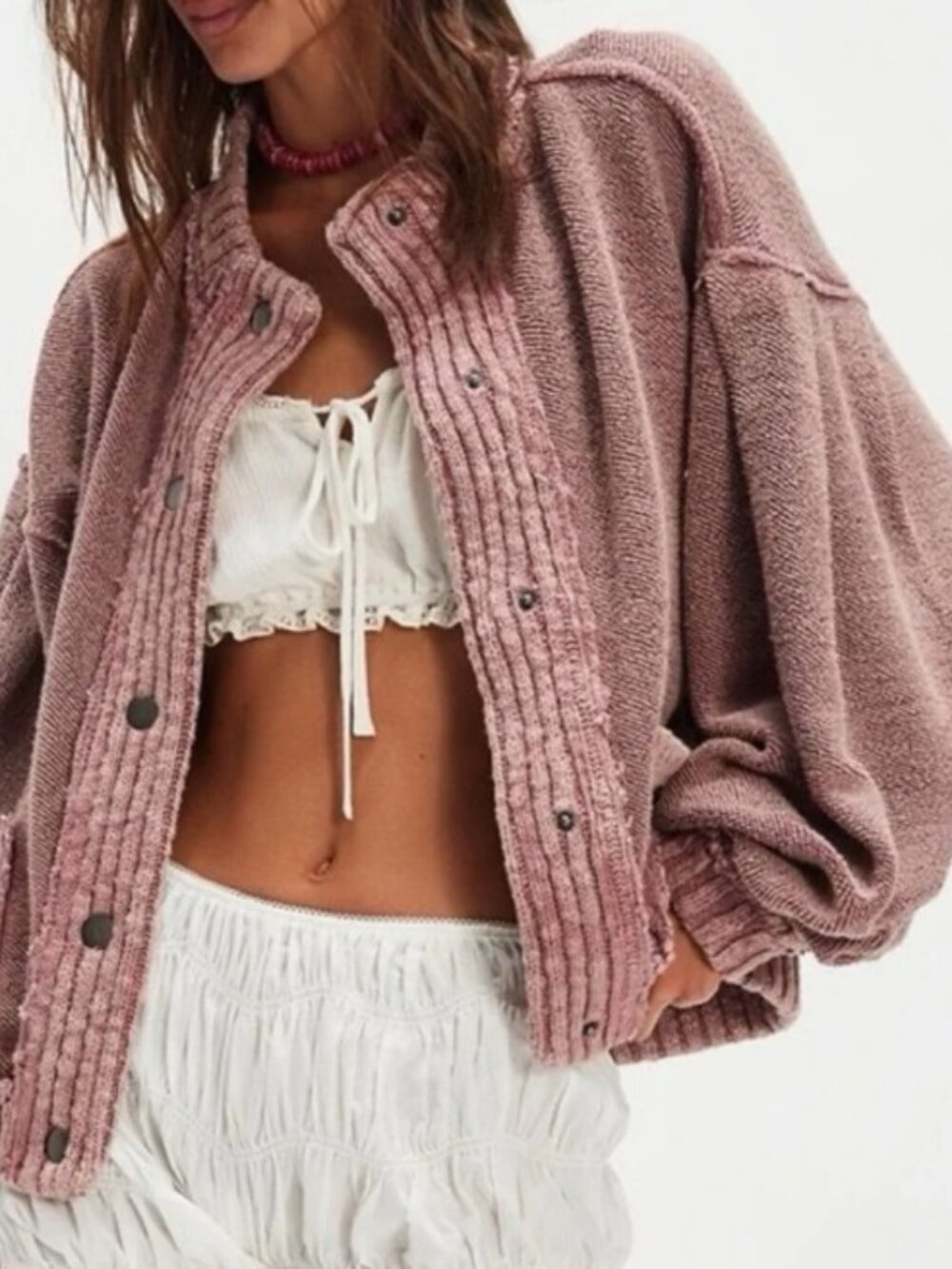 XL | Free People NWT We The Free Cute in This Cardi Cardigan Sweater Mauve Pink